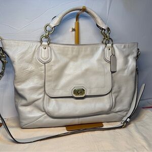 Coach Izzy Campbell off white sparkly pearl leather extra large satchel tote